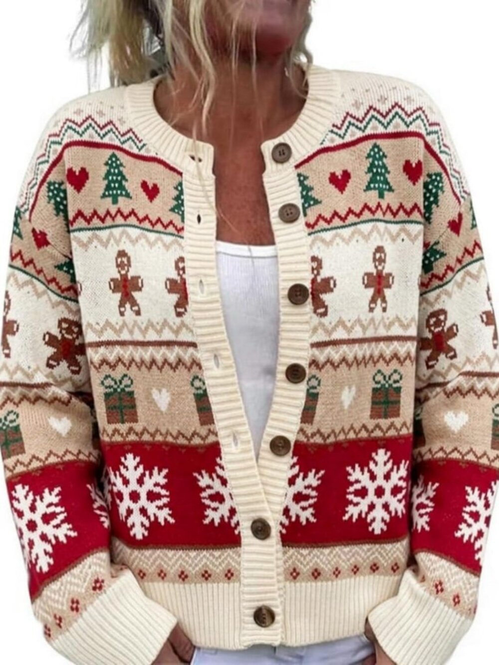 Cozy Women's Funny Animal Floral Christmas Tree Cardigan Sweater - Long Sleeve